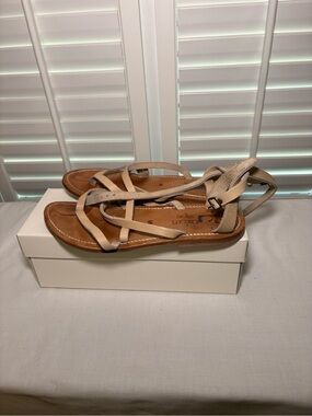 K.Jacques Neutral Beige Leather Strappy Sandals